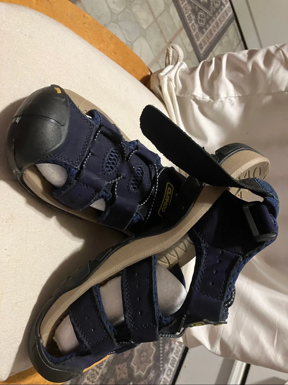 New.  Never worn CLOHCO  sz 9 men’s women’s 10 faux blue suede sandals
